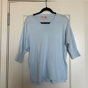 New CABLE Cotton Cashmere V Neck Jumper - Pale Blue Size SM